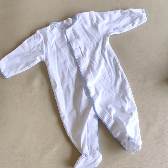 White Baby One Piece with Blue Trim - Picture 1 of 3